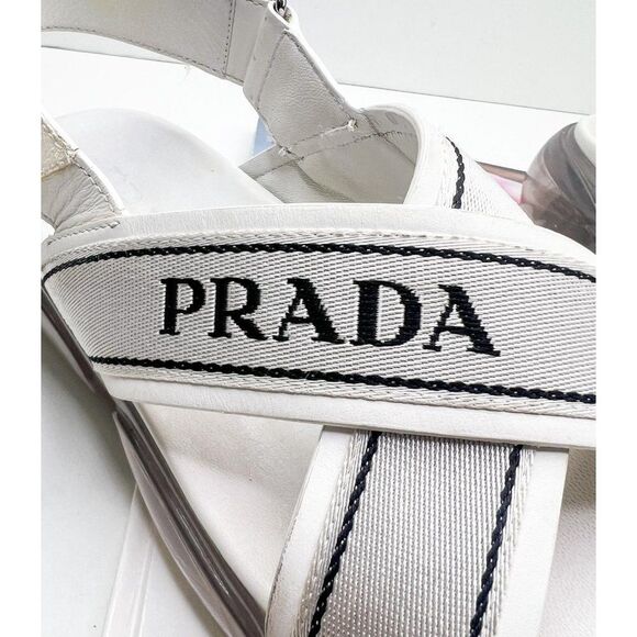 PRADA Cloudburst White Strappy 'Prada' Logo Platform Sandals Size EU37.5 - Picture 5 of 15